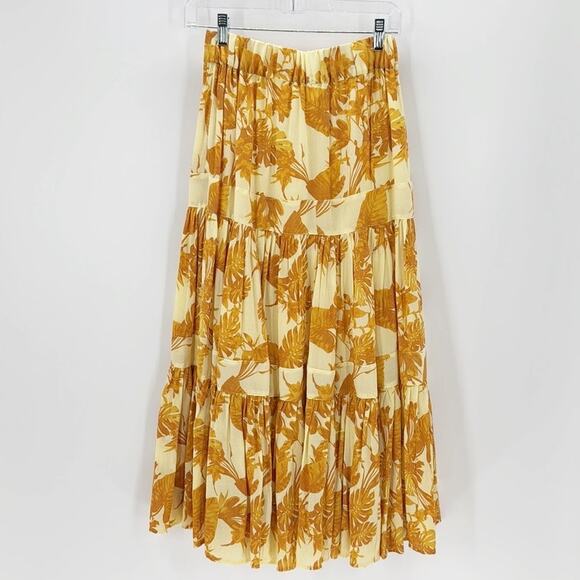 J. Crew palm tropical maxi skirt tiered partial elastic waistband size XXS - Picture 2 of 7